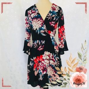 As U Wish Floral Dress Bell Sleeve S